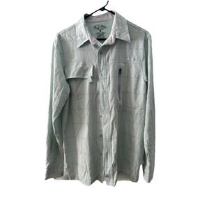 Men's Salt Life UVapor Teal Plaid Long Sleeve Button Down with Pockets Medium
